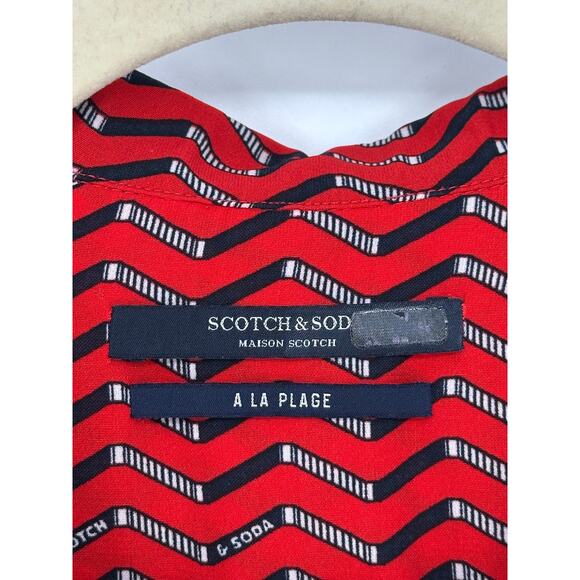 Scotch & Soda Allover Summer Shirtdress Red Black Chevron Knee Length Retro XS - Picture 4 of 11